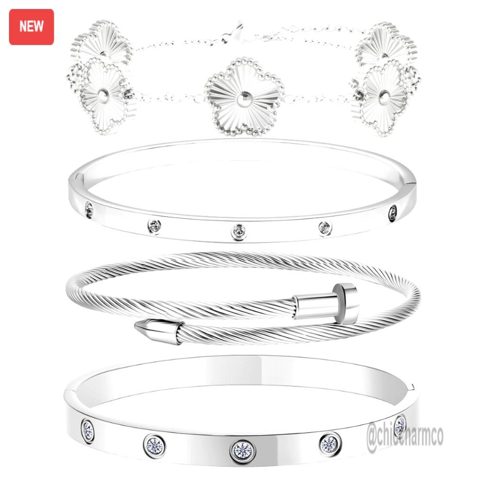 Stackable Gold Plated Bangle Set, Stainless Steel… - image 1